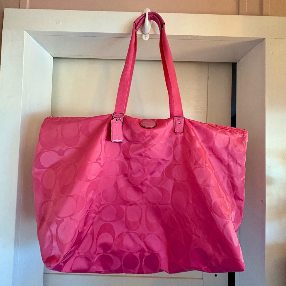 Coach Pink Signature Nylon Tote